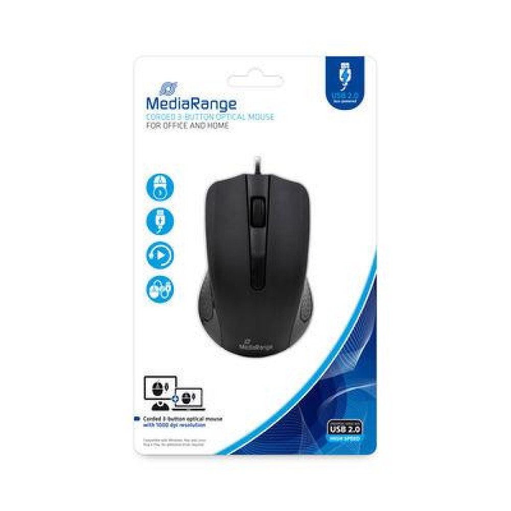 MOUSE USB OPTICAL BLACK/3-BUTTON MROS210 MEDIARANGE MOUSE USB OPTICAL BLACK/3-BUTTON MROS210 MEDIARANGE