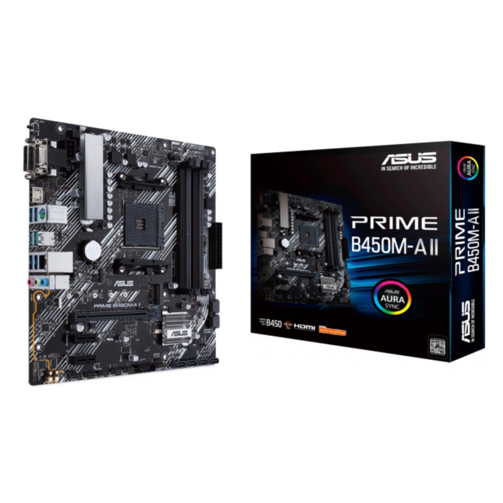 Mainboard|ASUS|AMD B450|SAM4|MicroATX|2xPCI-Express 2.0 1x|1xPCI-Express 3.0 16x|1xM.2|Memory DDR4|Memory slots 4|1x15pin D-sub|1xDVI|1xHDMI|2xAudio-In|1xAudio-Out|6xUSB 3.2|1xPS/2|1xRJ45|PRIMEB450M-AII