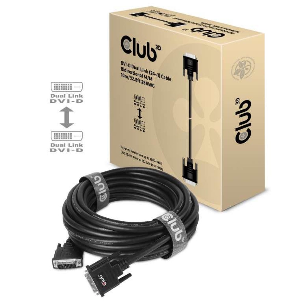 CABLE DVI-D TO DVI-D 10M/M/M CAC-1220 CLUB3D