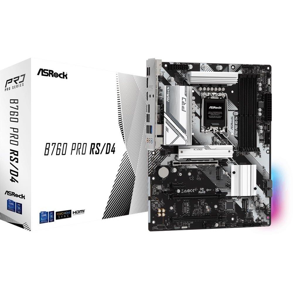 Mainboard|ASROCK|Intel B760 Express|ATX|Memory DDR4|Memory slots 4|1xPCI-Express 3.0 1x|1xPCI-Express 3.0 16x|2xPCI-Express 4.0 16x|1xM.2|1xHDMI|1xDisplayPort|2xUSB 2.0|5xUSB 3.2|1xUSB-C|1xRJ45|3xAudio port|B760PRORS/D4 Mainboard|ASROCK|Intel B760 Express|ATX|Memory DDR4|Memory slots 4|1xPCI-Express 3.0 1x|1xPCI-Express 3.0 16x|2xPCI-Express 4.0 16x|1xM.2|1xHDMI|1xDisplayPort|2xUSB 2.0|5xUSB 3.2|1xUSB-C|1xRJ45|3xAudio port|B760PRORS/D4