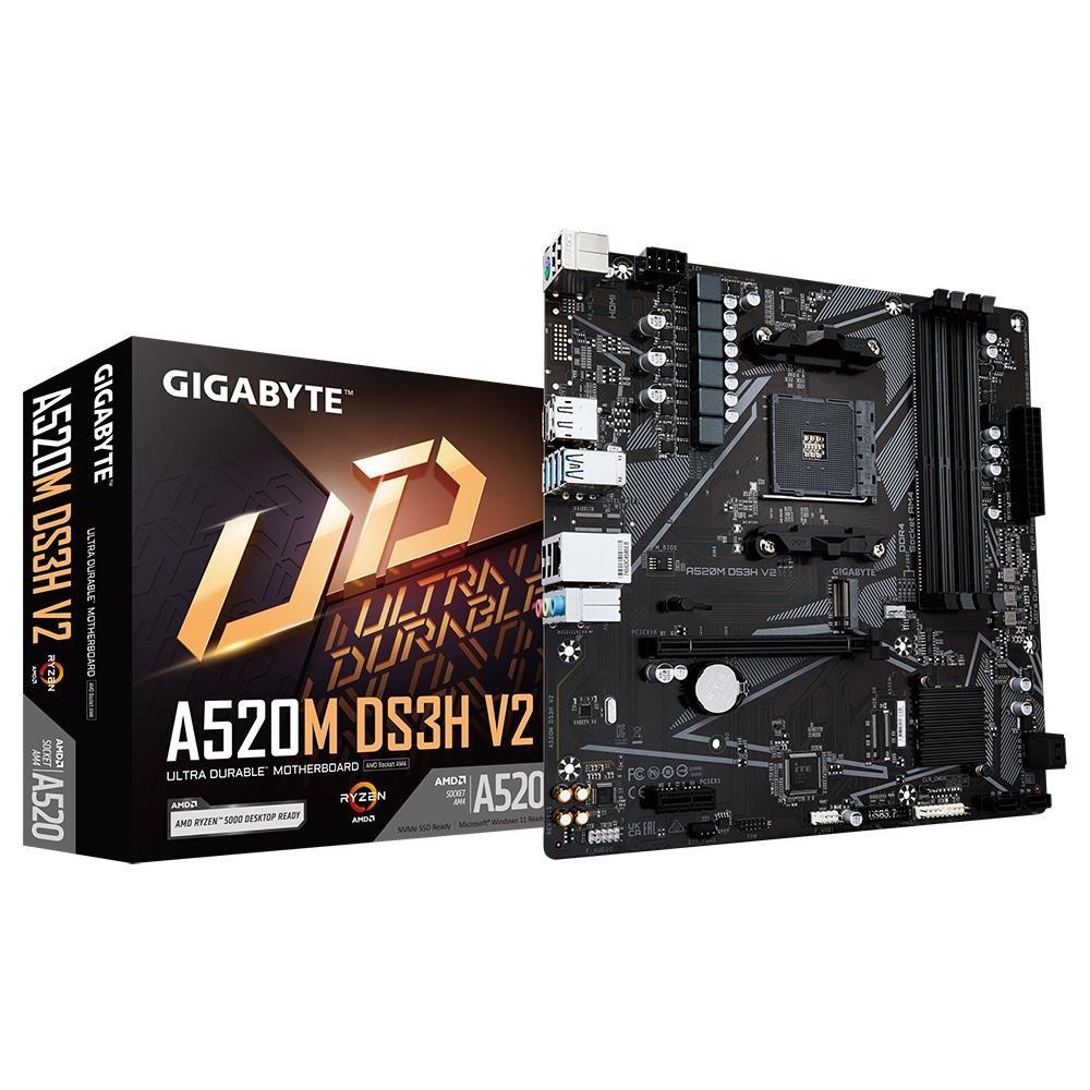 Mainboard|GIGABYTE|AMD A520|SAM4|Micro-ATX|Memory DDR4|Memory slots 4|1xPCI-Express 3.0 1x|1xPCI-Express 3.0 16x|1xM.2|1xHDMI|1xDisplayPort|2xUSB 2.0|4xUSB 3.2|1xPS/2|1xRJ45|3xAudio port|A520MDS3HV2