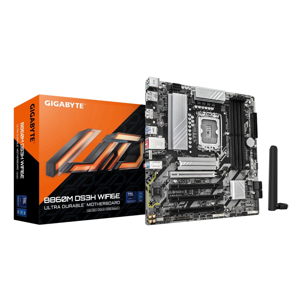 Mainboard|GIGABYTE|Intel B860 Express|LGA1851|Micro-ATX|Memory DDR5|Memory slots 4|4xPCI-Express 4.0 16x|1xPCI-Express 5.0 16x|2xM.2|1xHDMI|2xDisplayPort|1xAudio-In|1xAudio-Out|1xMicrophone|3xUSB 2.0|1xUSB-C|1xPS/2|1xRJ45|B860MDS3HWIFI6E1.0