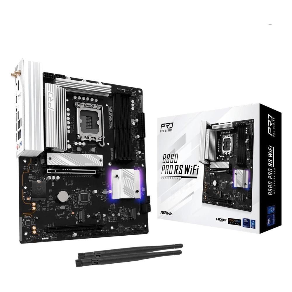 Mainboard|ASROCK|Memory DDR5|Memory slots 4|1xPCI-Express 4.0 16x|1xPCI-Express 5.0 16x|1xM.2|1xHDMI|1xDisplayPort|1xAudio-In|1xAudio-Out|1xMicrophone|2xUSB 2.0|6xUSB 3.2|1xUSB-C|1xRJ45|B860PRORSWIFI