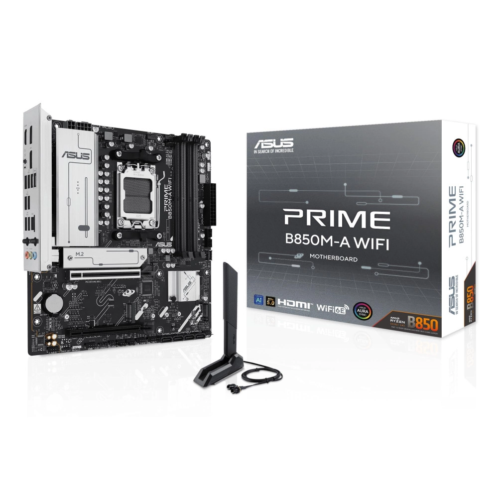Mainboard|ASUS|AMD B850|SAM5|Micro-ATX|Memory DDR5|Memory slots 4|1xPCI-Express 4.0 16x|1xPCI-Express 5.0 16x|3xM.2|1xHDMI|2xDisplayPort|4xUSB 2.0|4xUSB 3.2|1xRJ45|3xAudio port|PRIMEB850M-AWIFI