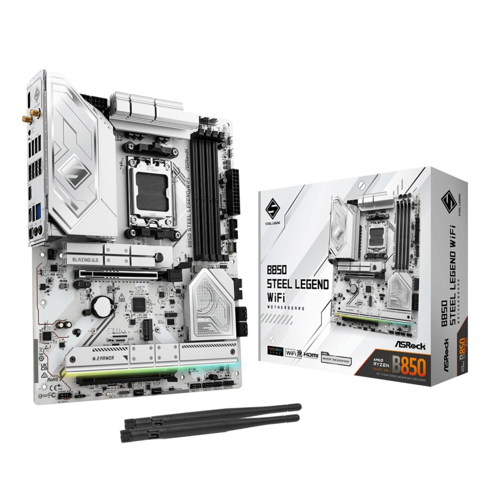 Mainboard|ASROCK|AMD B850|SAM5|ATX|Memory DDR5|Memory slots 4|1xPCI-Express 4.0 16x|1xPCI-Express 5.0 16x|1xM.2|1xHDMI|1xAudio-In|1xAudio-Out|4xUSB 2.0|5xUSB 3.2|2xUSB-C|1xOptical S/PDIF|1xRJ45|B850STEELLEGENDWIFI