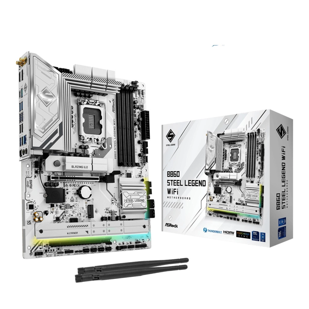 Mainboard|ASROCK|Intel B860 Express|LGA1851|ATX|Memory DDR5|Memory slots 4|1xPCI-Express 4.0 16x|1xPCI-Express 5.0 16x|1xM.2|1xHDMI|1xDisplayPort|1xAudio-Out|1xMicrophone|3xUSB 2.0|6xUSB 3.2|1xUSB-C w/Thunderbolt|1xOptical S/PDIF|1xRJ45|B860STEELLEGE