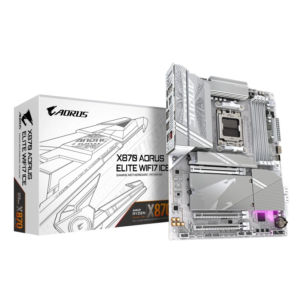 Mainboard|GIGABYTE|AMD X870|Socket AM5|ATX|RAM DDR5-SDRAM|4xSlots|On-board graphics card Yes|Wi-Fi Yes|Bluetooth Yes|4xNumber of M.2 (M) slots|X870 AORUS ELITE WIFI7 ICE|X870AELITEWF7ICE1.1
