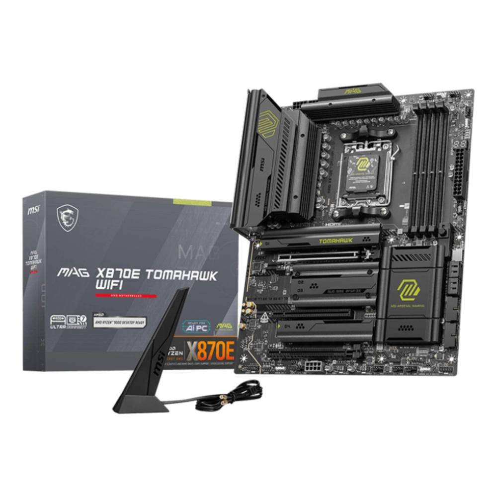 Mainboard|MSI|AMD X870E|SAM5|ATX|Memory DDR5|Memory slots 4|3xPCI-Express 16x|4xM.2|1xAudio-In|1xAudio-Out|4xUSB 2.0|2xUSB 3.2|3xUSB-C|1xRJ45|MAGX870ETOMAHAWKWIFI