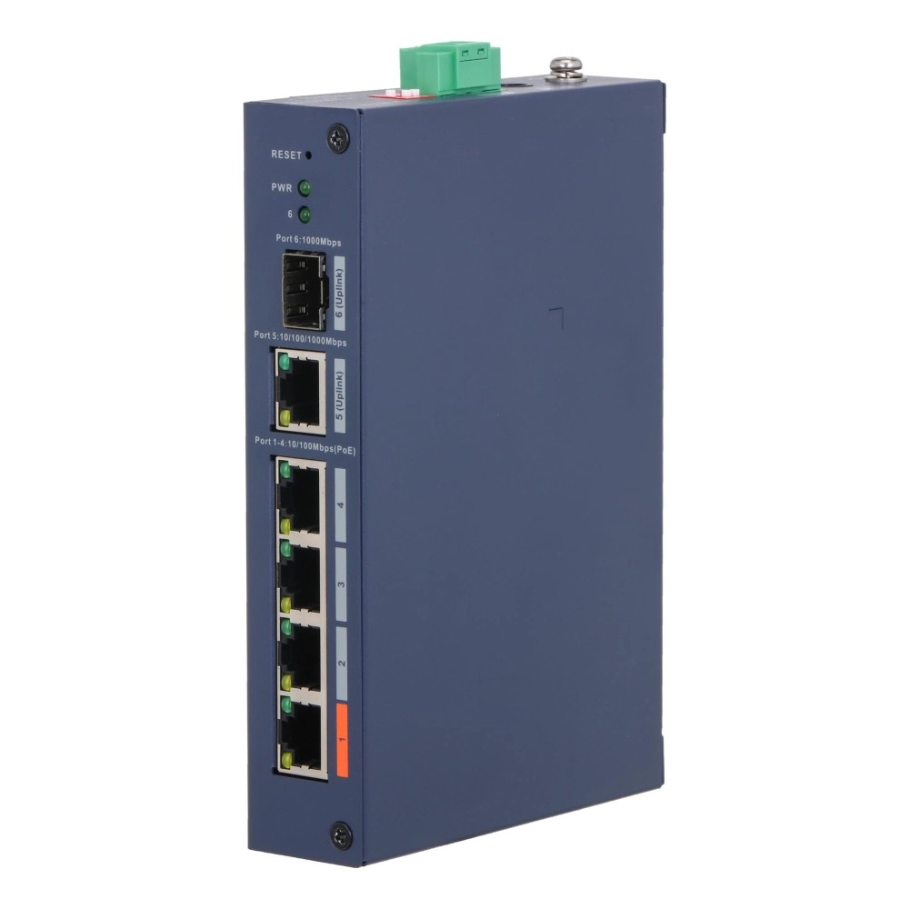 Switch|DAHUA|Switch type Managed|Switch layer L2|Form factor Desktop|4xRJ-45 ports|RJ-45 Ports Type Fast Ethernet (10/100)|4xFast Ethernet (copper) ports quantity|1xGigabit Ethernet (copper) ports quantity|1xSFP module slots quantity|1xFiber uplink p