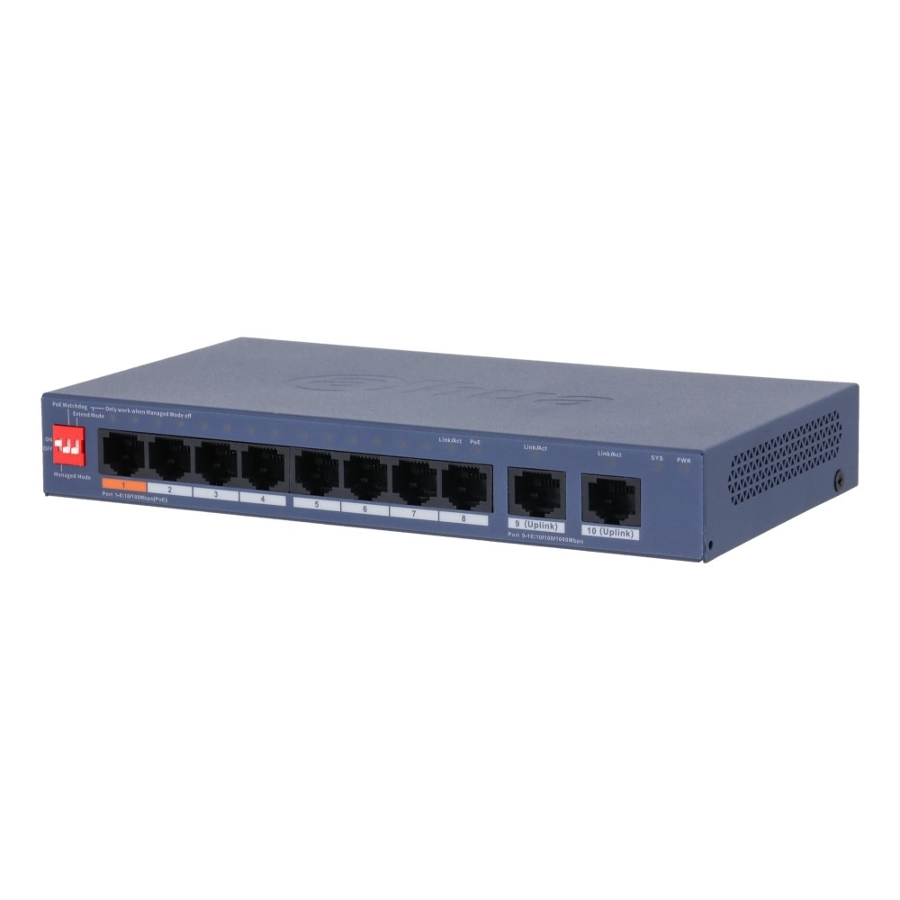 Switch|DAHUA|DH-CS4010-8ET2GT-60|Switch layer L2|8xRJ-45 ports|RJ-45 Ports Type Fast Ethernet (10/100)|2xGigabit Ethernet (copper) ports quantity|8xPower over Ethernet (PoE) ports quantity|Total Power over Ethernet (PoE) budget 60 W|CS4010-8ET2GT-60