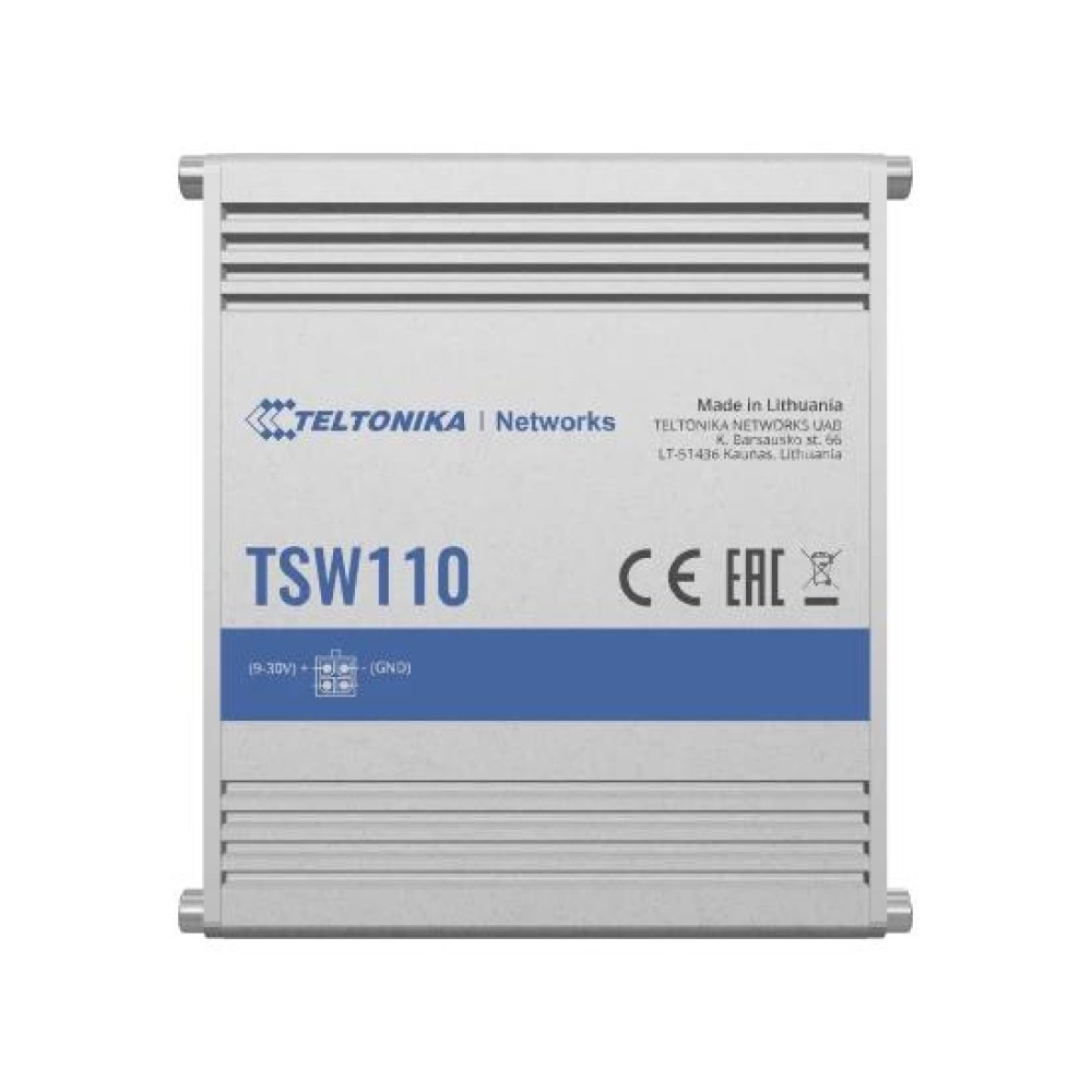Switch|TELTONIKA|TSW110000000|Switch type Unmanaged|Switch layer L2|5xRJ-45 ports|RJ-45 Ports Type Gigabit Ethernet (10/100/1000)|Power over Ethernet (PoE) Yes|TSW110