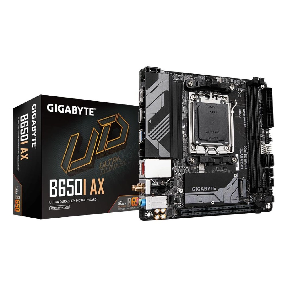 Mainboard|GIGABYTE|AMD B650|Socket AM5|mini ITX|RAM DDR5-SDRAM|2xSlots|Wi-Fi Yes|Bluetooth Yes|1xNumber of M.2 (M) slots|B650IAX1.2