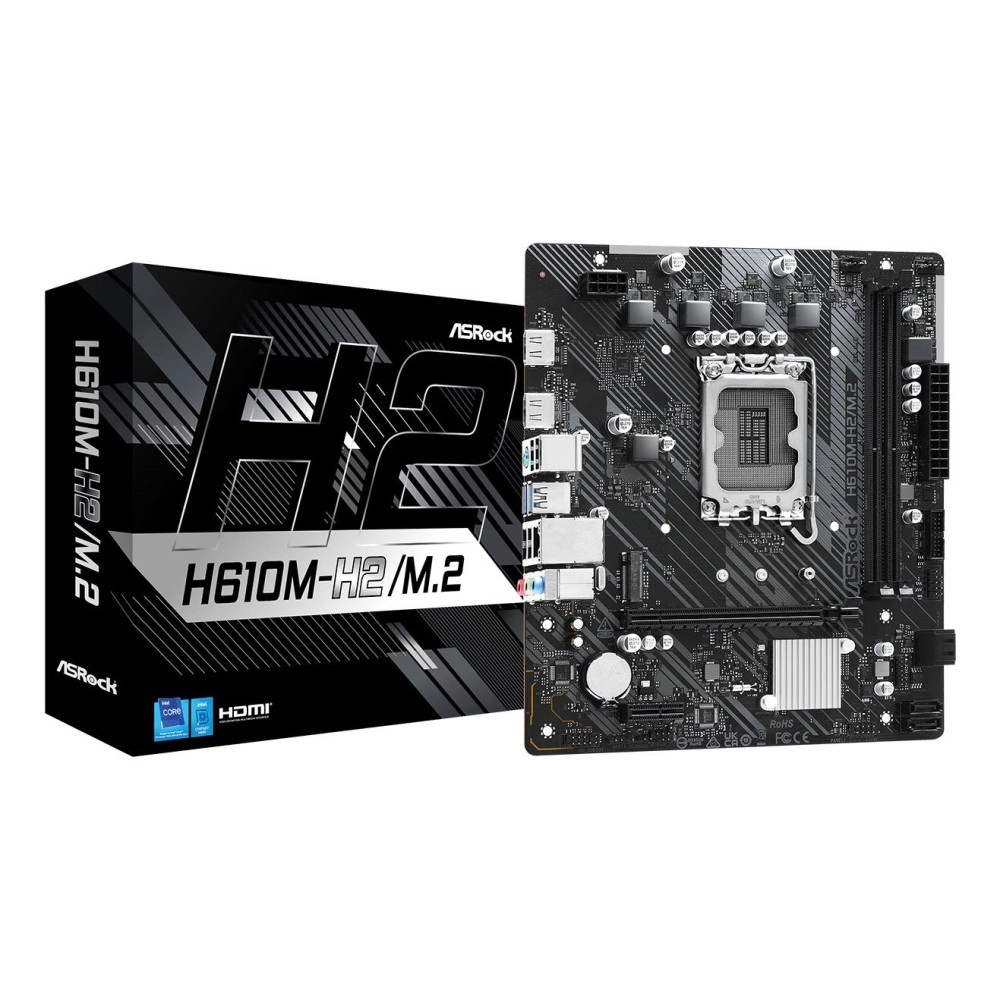 Mainboard|ASROCK|Intel H610|LGA1700|Micro-ATX|Memory DDR4|Memory slots 2|1xPCI-Express 3.0 1x|1xPCI-Express 4.0 16x|1xM.2|2xHDMI|4xUSB 2.0|2xUSB 3.2|1xPS/2|1xRJ45|3xAudio port|H610M-H2/M.2