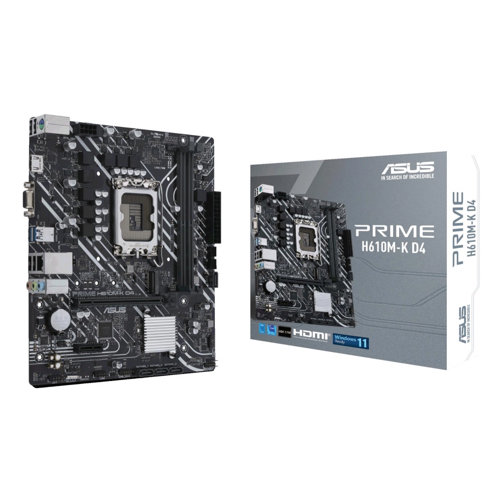 Mainboard|ASUS|Intel H610|LGA1700|MicroATX|Memory DDR4|Memory slots 2|1xPCI-Express 3.0 1x|1xPCI-Express 4.0 16x|1xM.2|1x15pin D-sub|1xHDMI|2xAudio-In|1xAudio-Out|4xUSB 2.0|2xUSB 3.2|1xPS/2|1xRJ45|PRIMEH610M-KD4