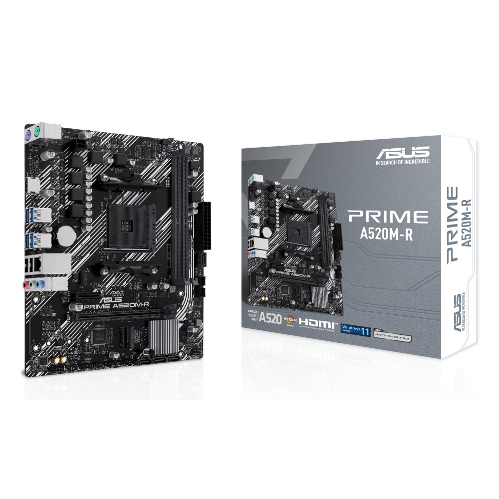 Mainboard|ASUS|AMD A520|SAM4|Micro-ATX|Memory DDR4|Memory slots 2|1xPCI-Express 3.0 1x|1xPCI-Express 3.0 16x|1xM.2|1xHDMI|2xUSB 2.0|4xUSB 3.1|2xPS/2|1xRJ45|3xAudio port|PRIMEA520M-R