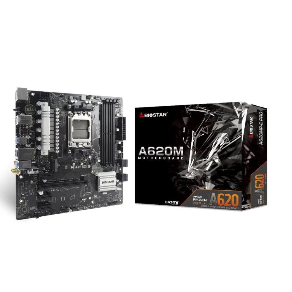 Mainboard|BIOSTAR|AMD A620|SAM5|Micro-ATX|Memory DDR5|Memory slots 4|1xPCI-Express 3.0 1x|2xPCI-Express 4.0 1x|1xPCI-Express 4.0 16x|1xM.2|1xHDMI|1xDisplayPort|2xUSB 2.0|4xUSB 3.2|1xPS/2|1xRJ45|3xAudio port|A620MP-EPRO