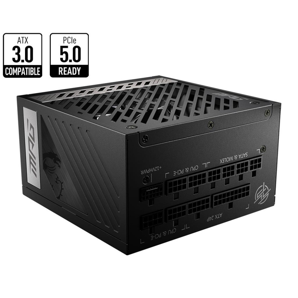 Power Supply|MSI|850 Watts|Efficiency 80 PLUS GOLD|PFC Active|MPGA850GPCIE5