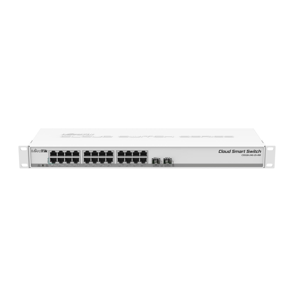 Switch|MIKROTIK|CSS326-24G-2S+RM|Switch type Managed|Rack mounting Yes|Form factor 1U|24xRJ-45 ports|RJ-45 Ports Type Gigabit Ethernet (10/100/1000)|2xSFP+ module slots quantity|10G support Yes|Power over Ethernet (PoE) Yes|CSS326-24G-2S+RM