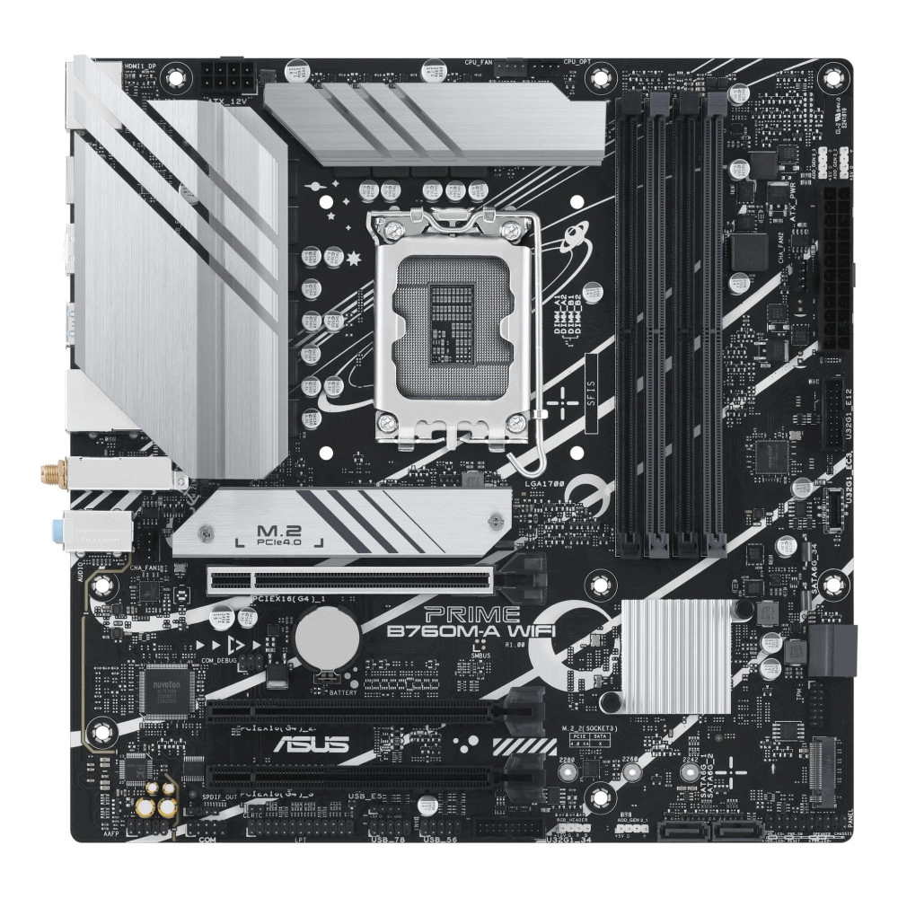 Mainboard|ASUS|Intel B760 Express|LGA1700|Micro-ATX|Memory DDR5|Memory slots 4|3xPCI-Express 4.0 16x|2xM.2|2xHDMI|1xDisplayPort|4xUSB 2.0|2xUSB 3.2|1xPS/2|1xRJ45|3xAudio port|PRIMEB760M-AWIFI
