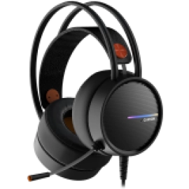 CANYON INTERCEPTOR GH-8A, Gaming headset 3.5mm jack plus USB connector for LED backlight, adjustable microphone and volume control, with 2in1 3.5mm adapter, cable 2M, Black and Orange, 0.36kg