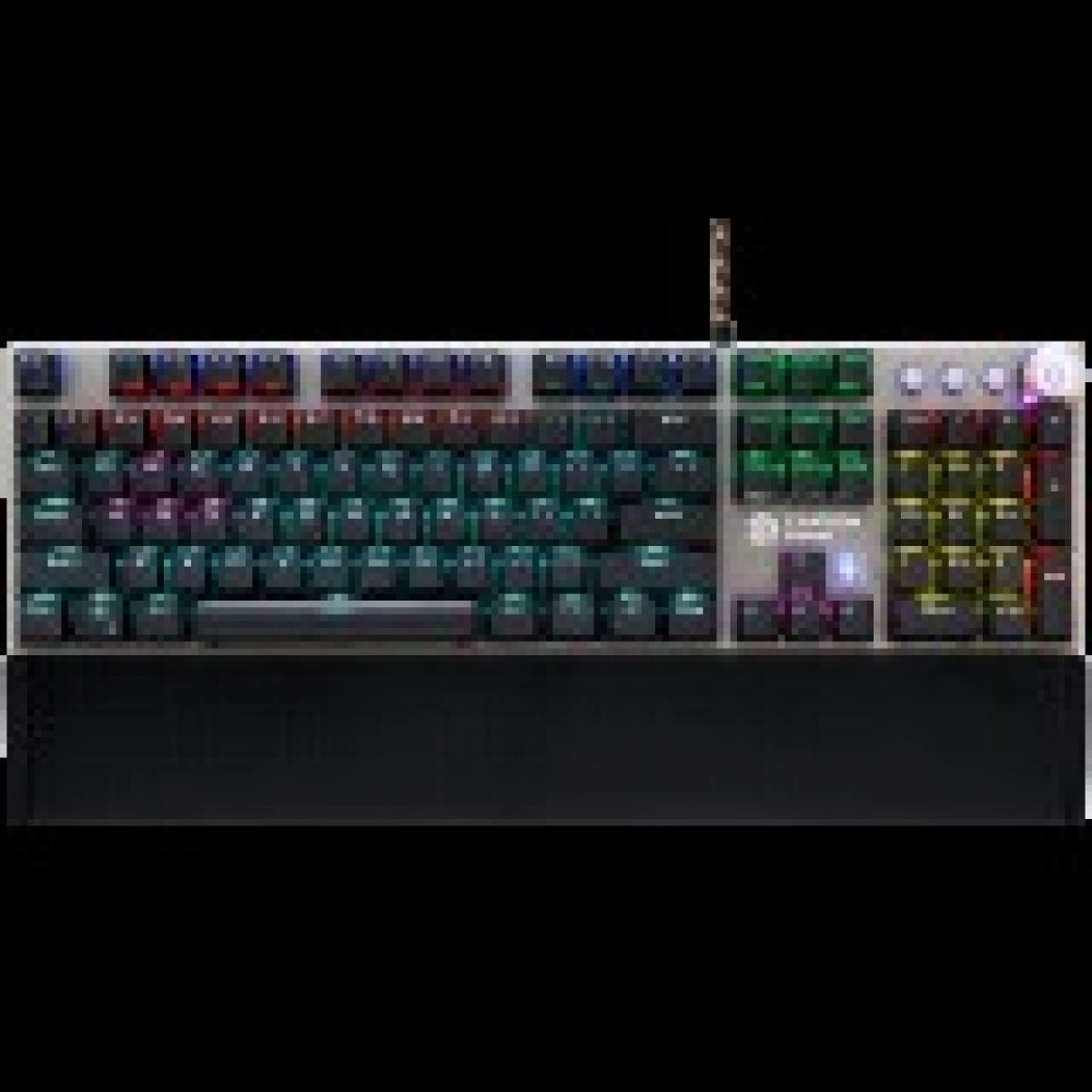 CANYON Nightfall GK-7, Wired Gaming Keyboard,Black 104 mechanical switches,60 million times key life, 22 types of lights,Removable magnetic wrist rest,4 Multifunctional control knob,Trigger actuation 1.5mm,1.6m Braided cable,US layout,dark grey, size:435*