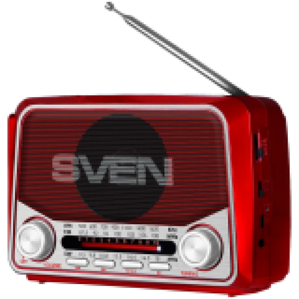 Speaker SVEN SRP-150, red (3W, Bluetooth, FM/AM/SW, USB, microSD, flashlight, battery)