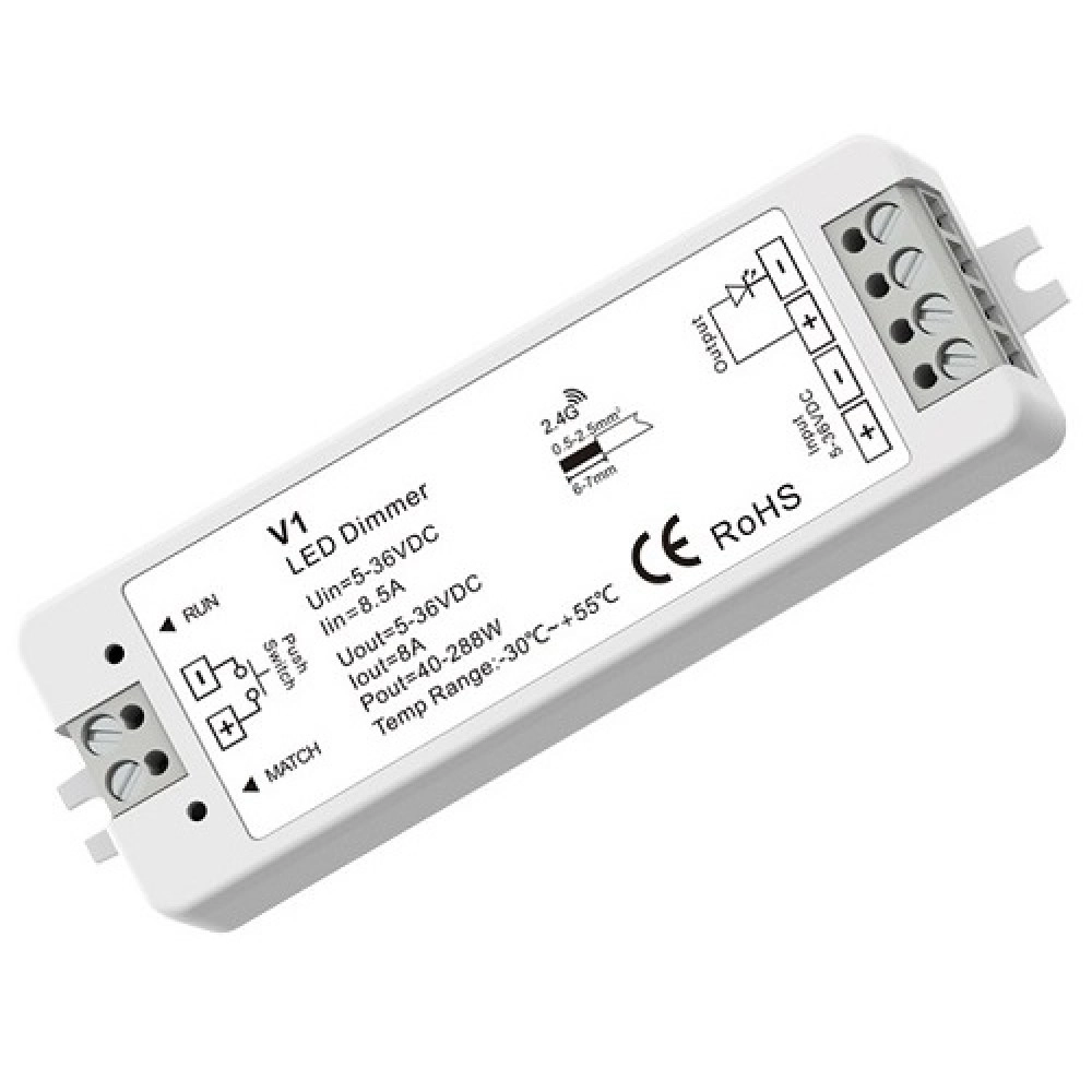 V1 Controller, 5-36V, 1x 8A, Push-Dimm