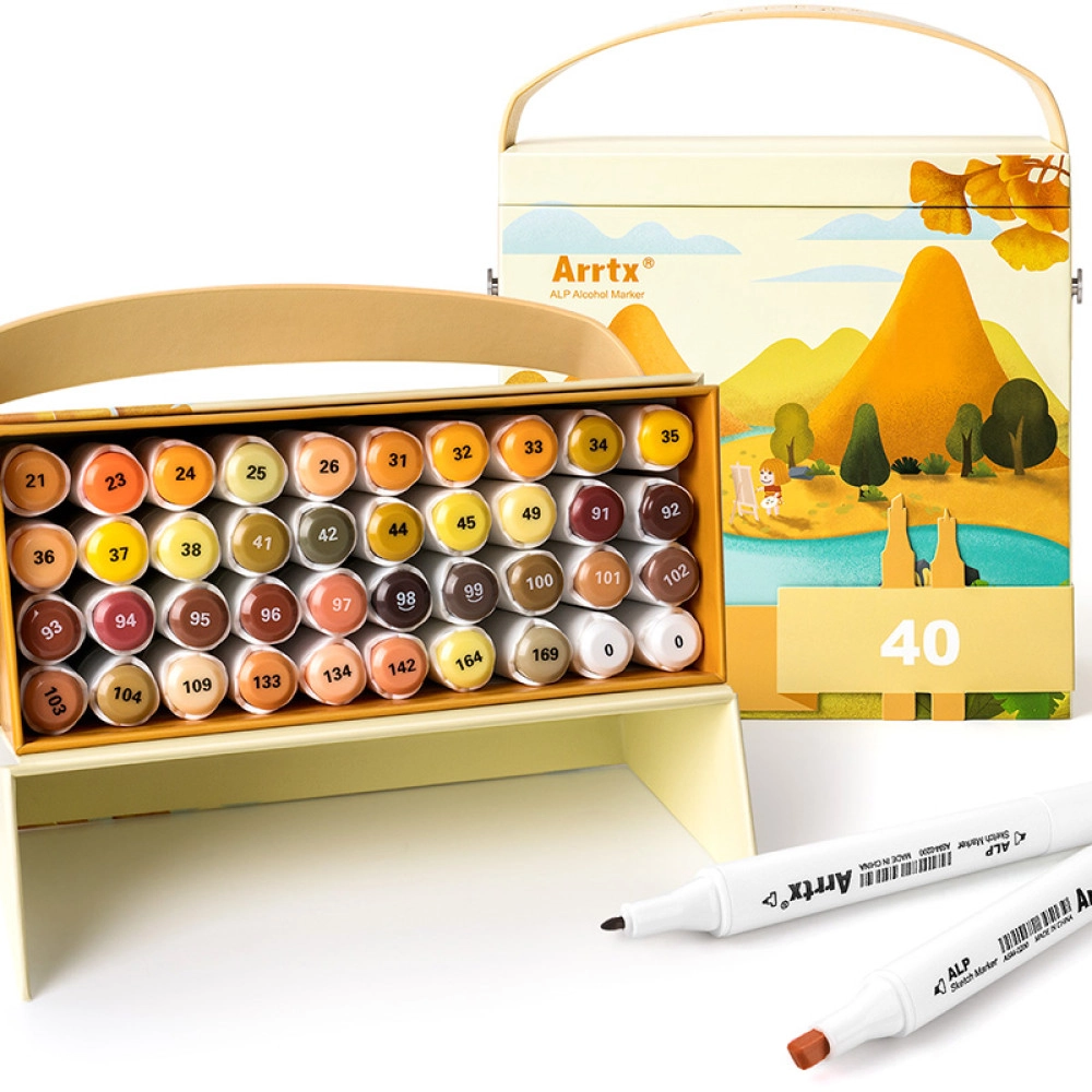 Double-sided Marker Pens ARRTX Alp, 40 Colours, yellow shade