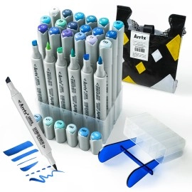 Double-sided Marker Pens ARRTX Oros, 24 Colours, blue tone shade