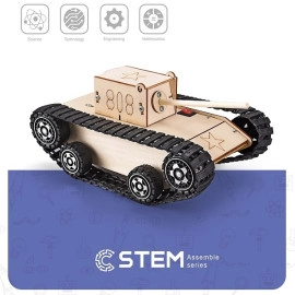Wooden Assembly Kit Electric Army Tank, STEM Educational Toy                                        