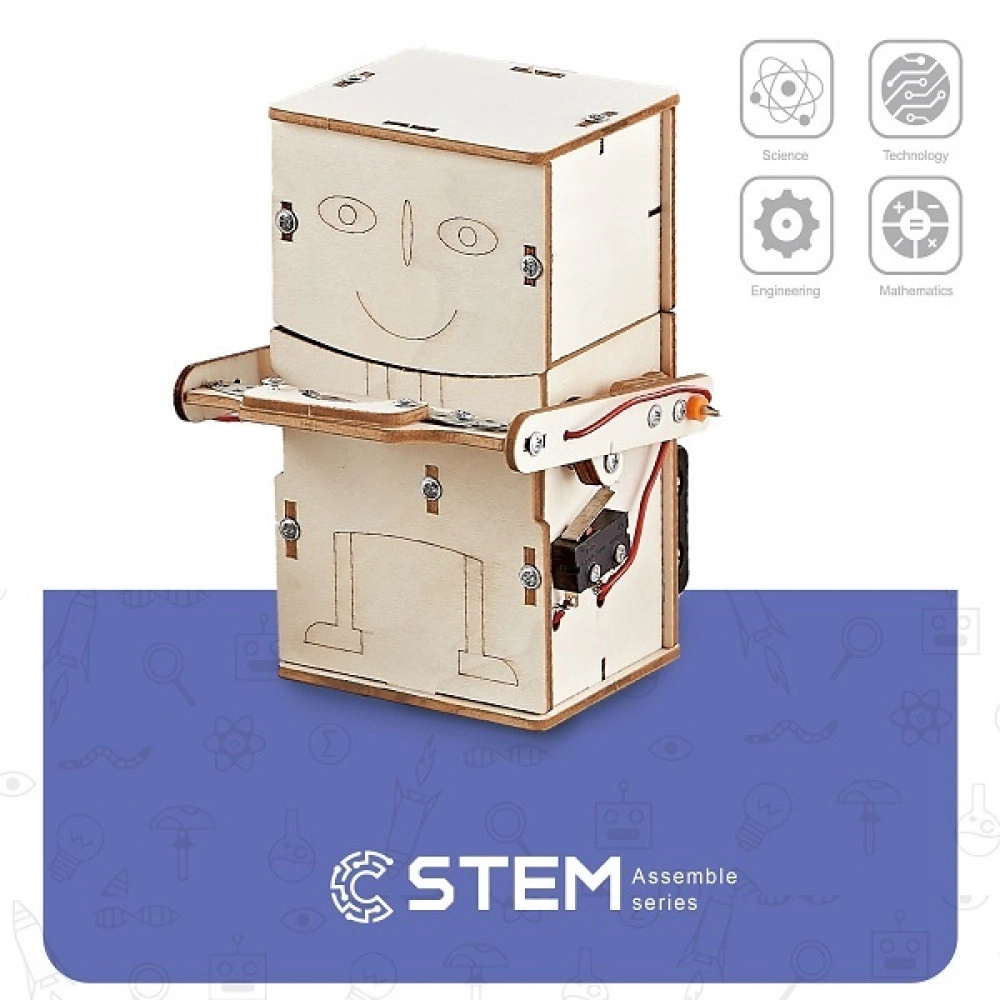 Wooden Assembly Kit Coin Swallowing Robot, STEM Educational Toy                                     