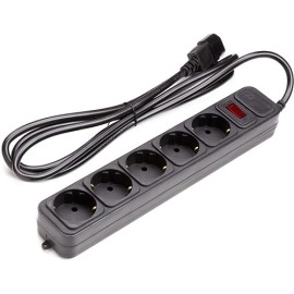 UPS-Rated Extension Cord 2m, 5 sockets, with switch, black