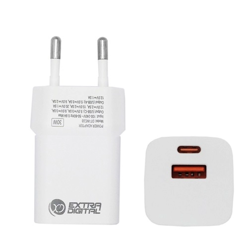Charger EXTRA DIGITAL GaN USB Type-C, USB Type-A: 30W, PPS