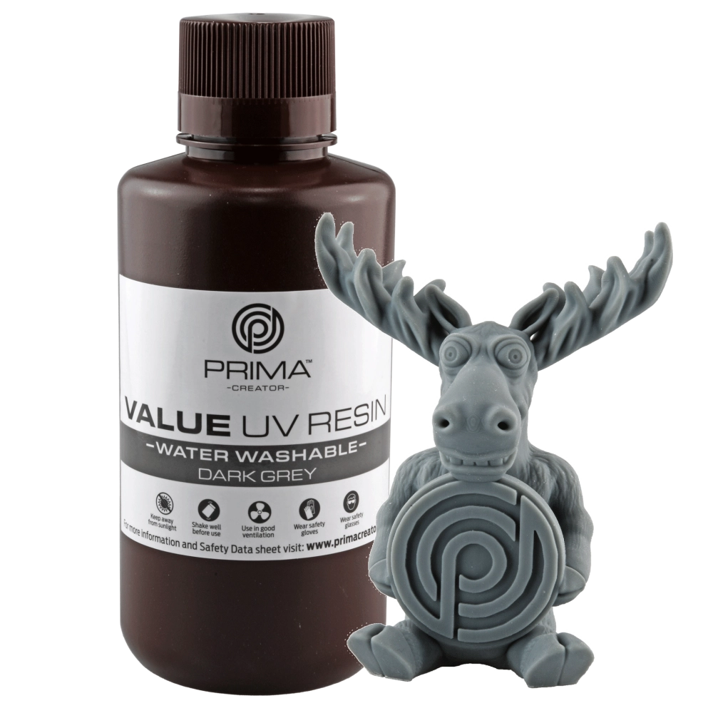 PrimaCreator Value Water Washable UV Resin - 500 g - Dark Grey