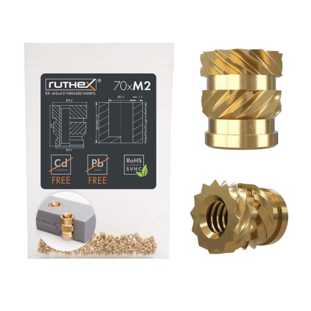 Ruthex M2 threaded insert – Rx-M2x4 - 70 pcs