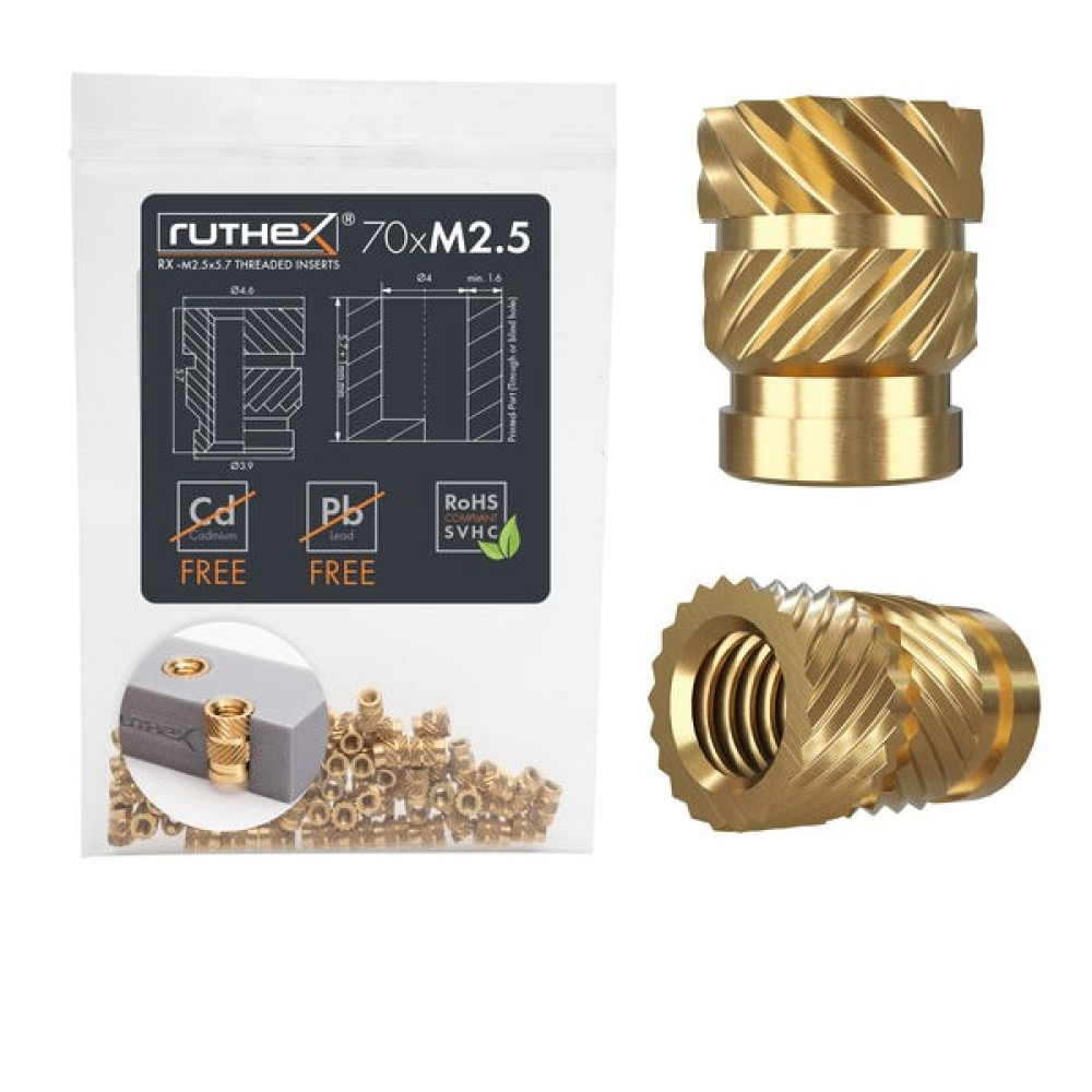 Ruthex M2.5 threaded insert – Rx-M2.5x5.7 - 70 pcs