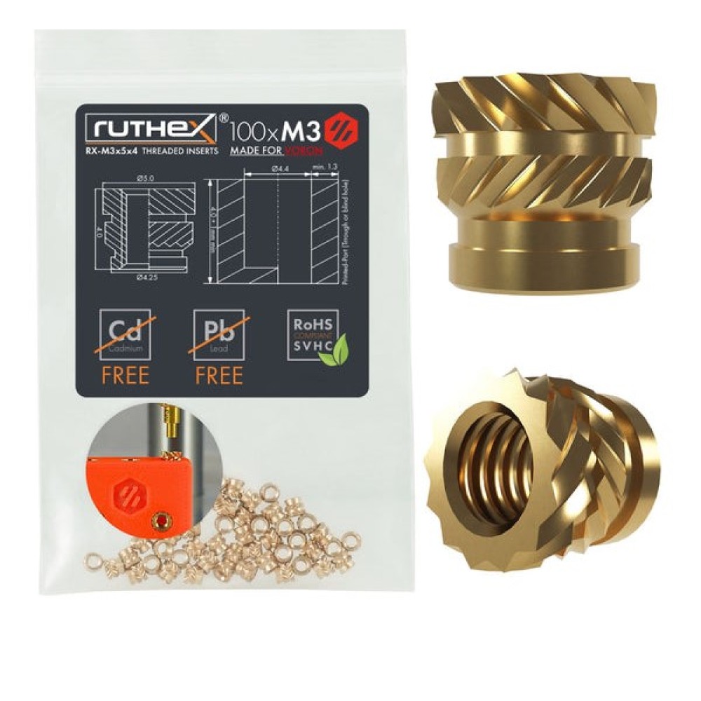 Ruthex M3 threaded insert for VORON – Rx-M3x5x4 - 100 pcs