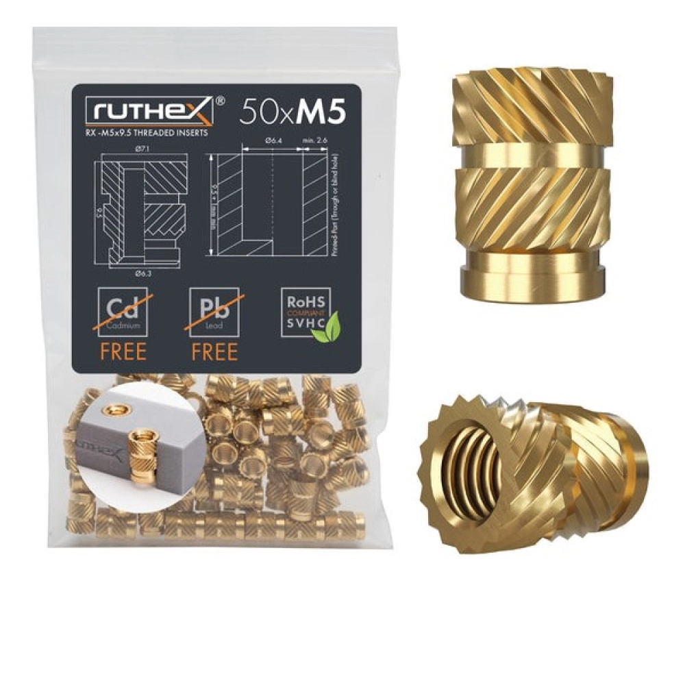 Ruthex M5 threaded insert – Rx-M5x9.5 - 50 pcs