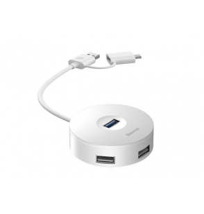 HUB Baseus round box HUB adapter（Type-C+USB A to USB3.0*1+USB2.0*3）12cm White