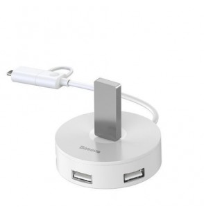 HUB Baseus round box HUB adapter（Type-C+USB A to USB3.0*1+USB2.0*3）12cm White