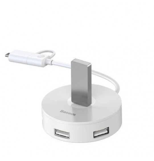 Хаб Baseus round box HUB adapter（Type-C+USB A to USB3.0*1+USB2.0*3）12cm White